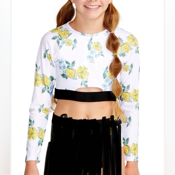 Justice Floral Cropped Rashguard with Cutout. Size L (12/14) - Picture 12 of 12